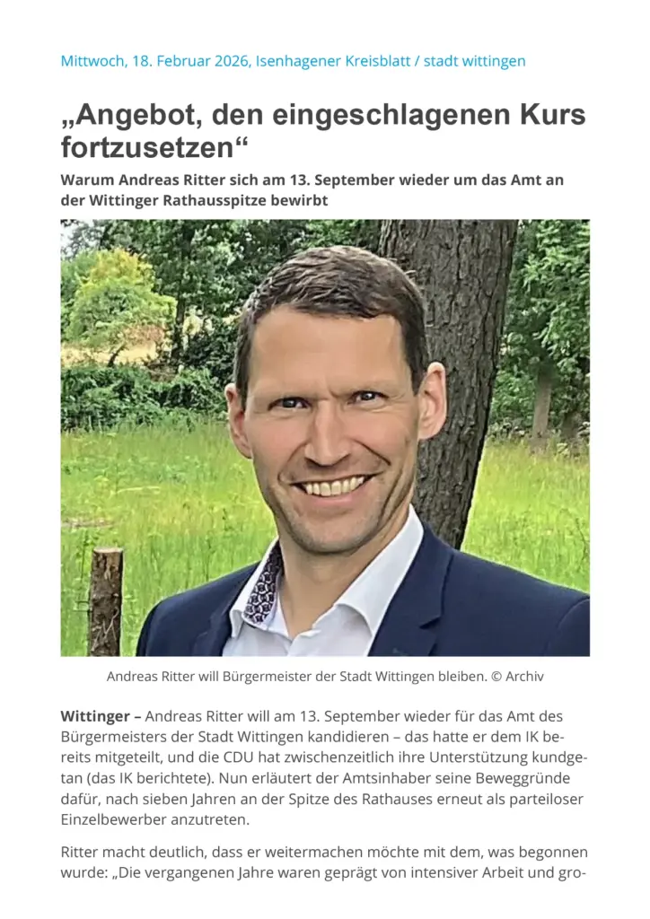 Isenhagener Kreisblatt: Pressebericht über Andreas Ritter